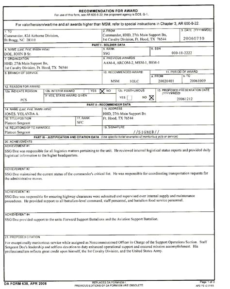 Da Form 638 Example And Step-By-Step Filling Guide