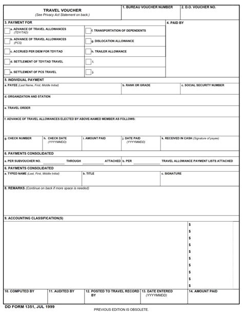 Dd Form 1351-5: Travel Voucher Guide For Military Personnel