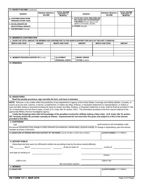 Dd Form 137-7: Dependency Statement For Military Personnel