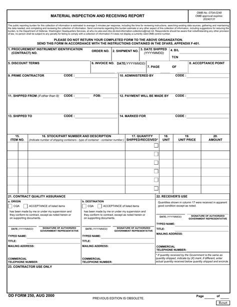 Dd Form 250: Understanding The Material Inspection And Receiving Report