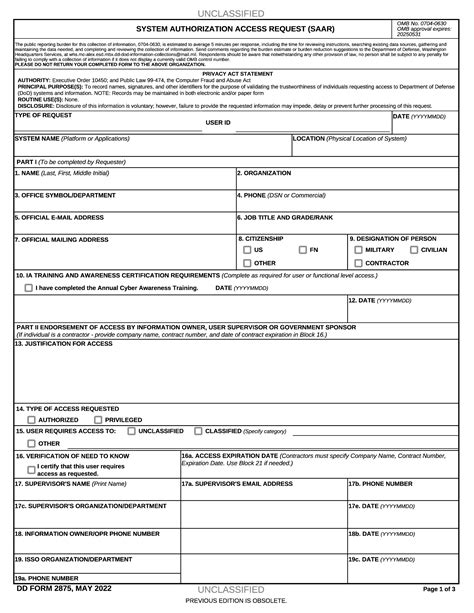 Dd Form 2875 Saar: System Authorization Access Request Guide