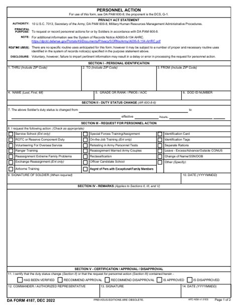 Dd Form 4187: Personnel Action Request And Authorization