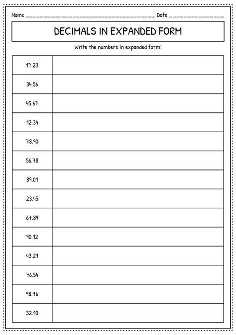 Decimals In Expanded Form Worksheet For Math Mastery