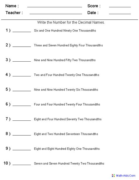 Decimals In Word Form Worksheets For Kids To Practice