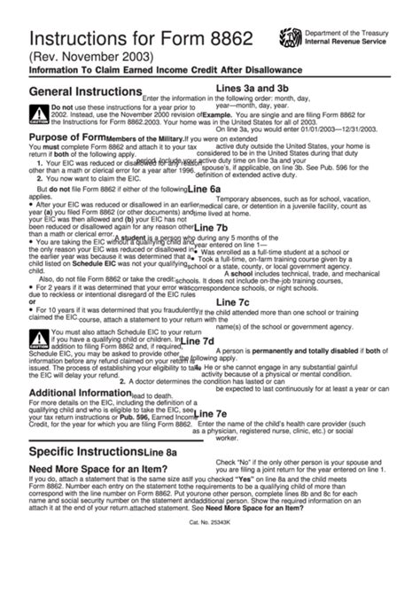 Download Form 8862: Information To Claim Eic After Disallowance