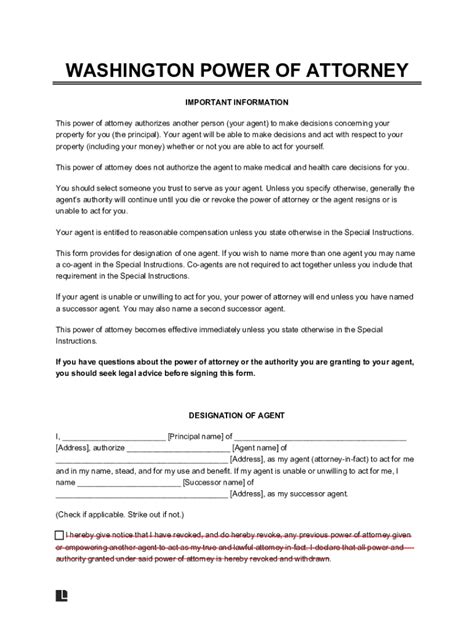 Download Free Washington State Power Of Attorney Form