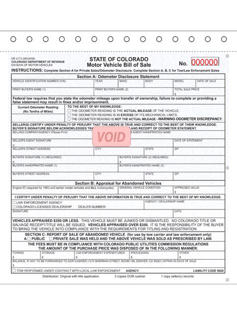 Dr2173 Motor Vehicle Bill Of Sale Form Guide