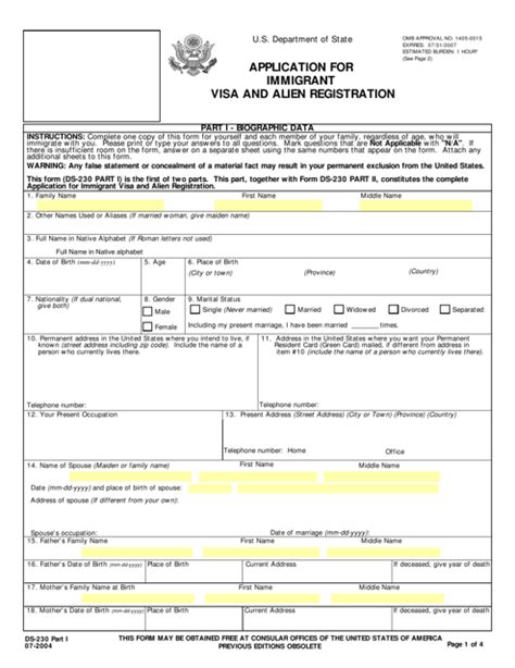 Ds 230 Form: A Guide For Immigrant Visa Applicants