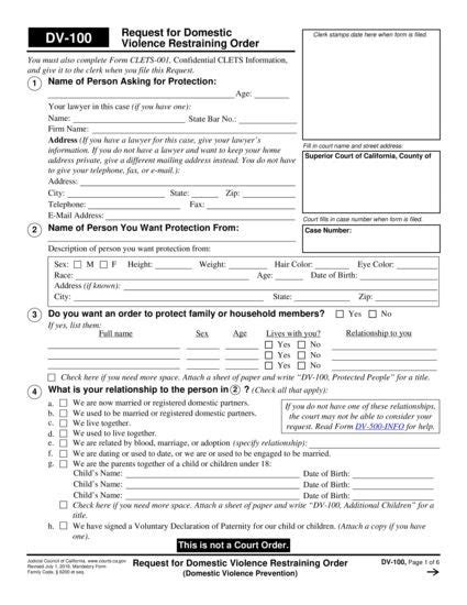 Dv 110 Form: A Guide To Domestic Violence Restraining Orders