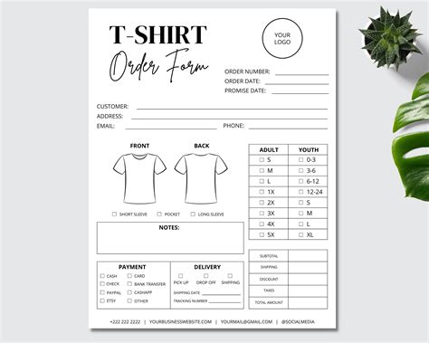 Editable Custom T Shirt Order Form Template Free Download