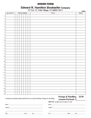 Edward R Hamilton Bookseller Company Order Form Guide