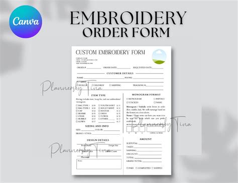 Embroidery Order Form Template For Business Owners