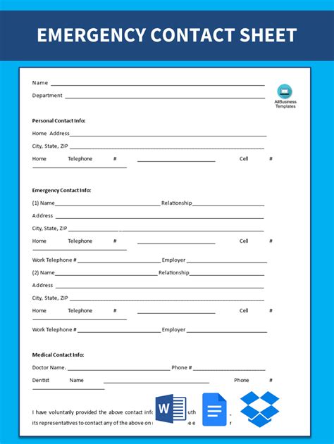 Emergency Contact Form Template Word Download