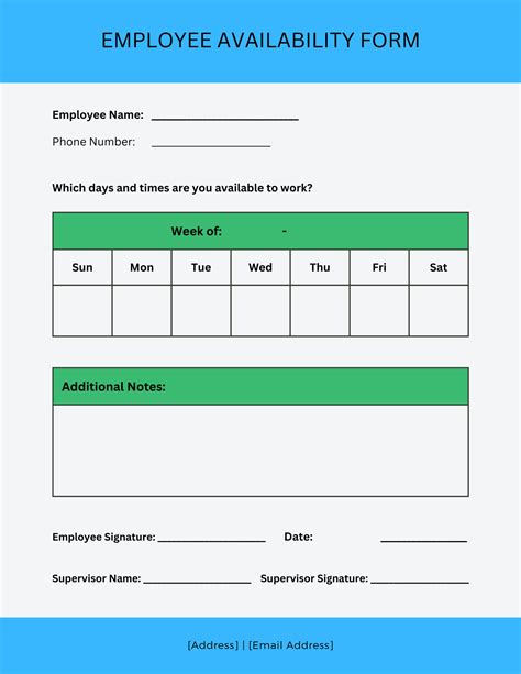 Employee Availability Form Template In Microsoft Word