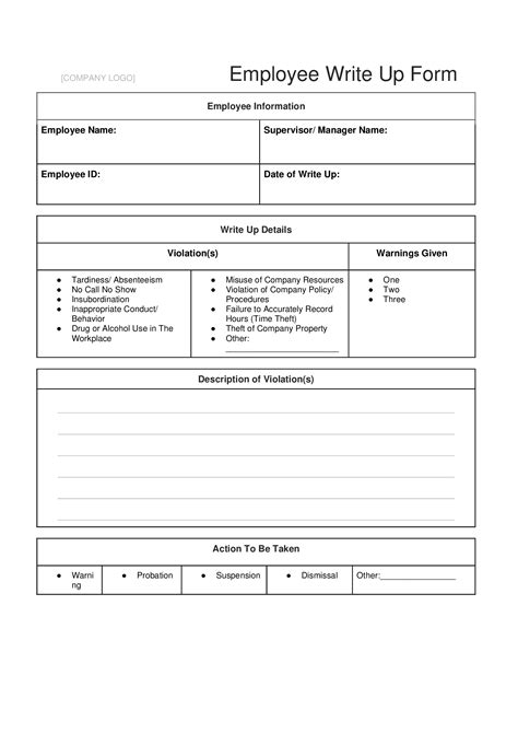 Employee Write Up Form Template For Managers