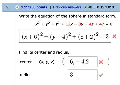 Equation Of A Sphere In Standard Form