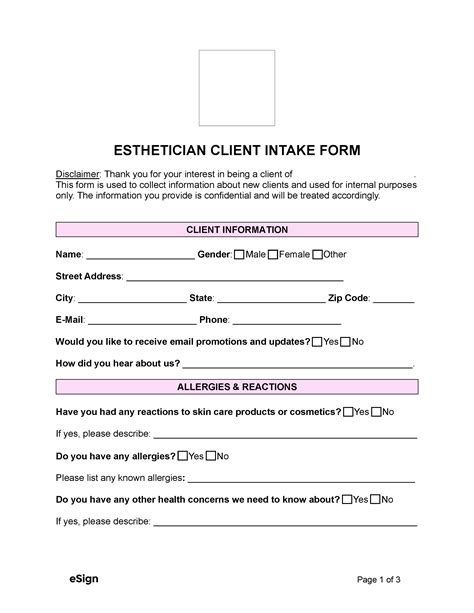 Esthetician Client Intake Form Essentials