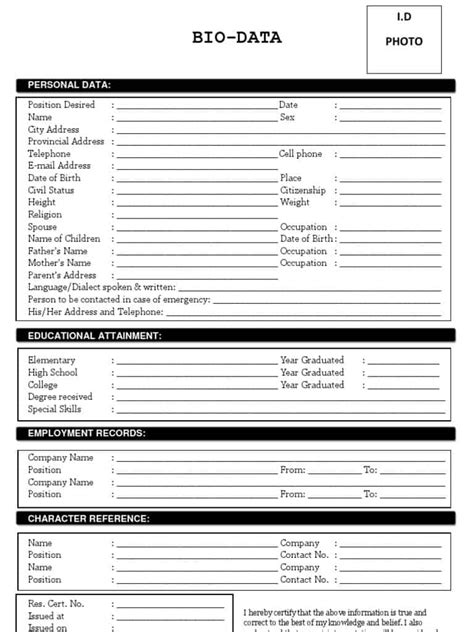 Example Biodata Form: Download And Fill Easily