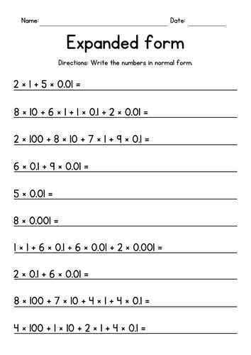 Expanded Form Decimals Worksheet For Math Mastery