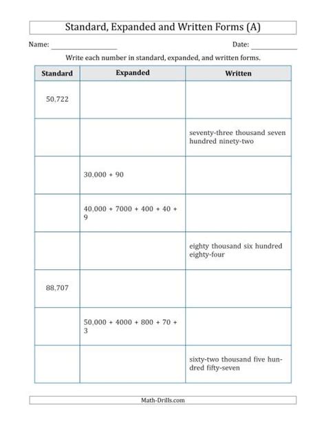 Expanded Word And Standard Form Worksheets For Easy Practice