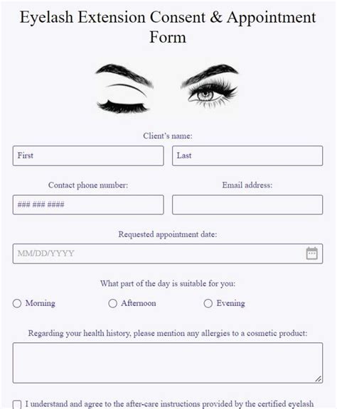 Eyelash Consultation Form Printable Template For Lash Artists