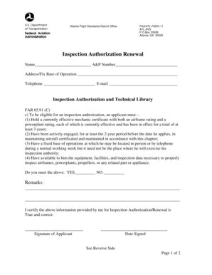 Faa Inspection Authorization Renewal Form Made Easy