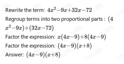 Factoring 4x2 + 23x + 72: Simplified Expression