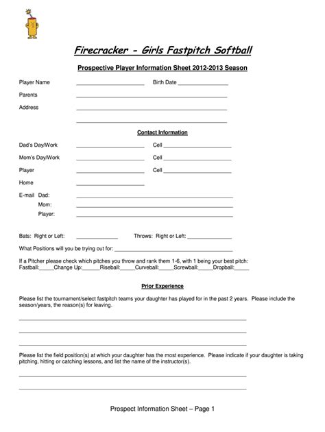 Fastpitch Softball Tryout Evaluation Form For Coaches