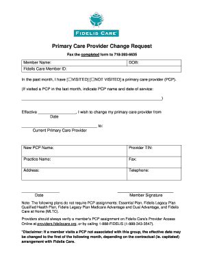 Fidelis Pcp Change Form: Update Your Primary Care Physician