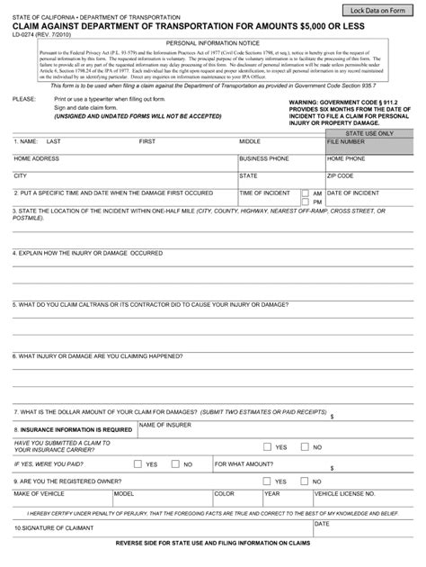 File A Caltrans Pothole Claim Form Made Easy