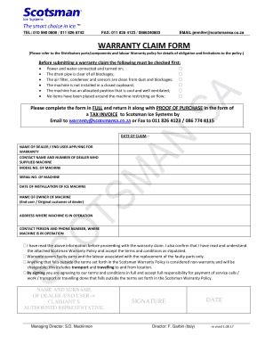 File Scotsman Warranty Claim Form Easily And Quickly