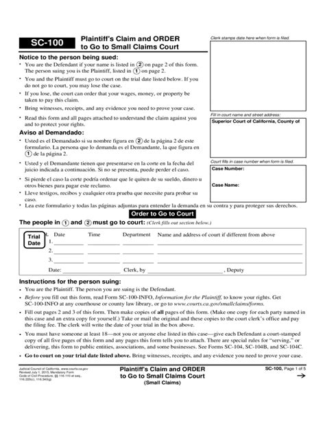 Filing Small Claims Form Sc 100 Made Easy