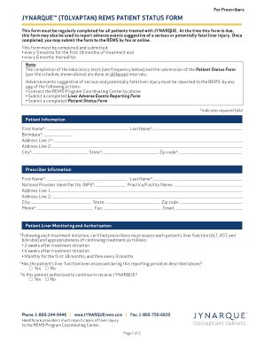 Fill Out Jynarque Rems Patient Status Form Easily