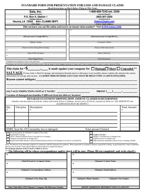 Fill Out Saia Claim Form Easily And Efficiently Today