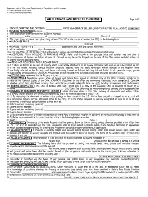 Fill Out Wb-13 Vacant Land Offer To Purchase Easily