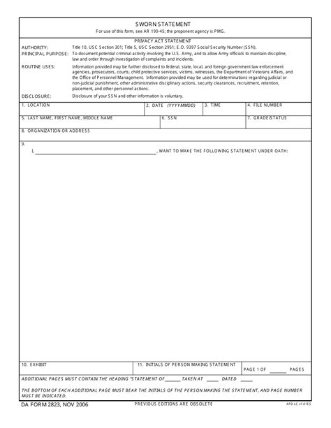 Fillable Da Form 2823 In Microsoft Word Format