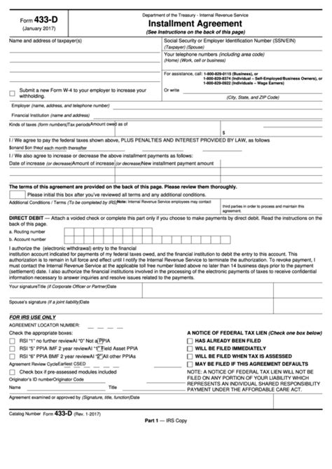 Fillable Form 433-D: A Guide To Completing It Correctly