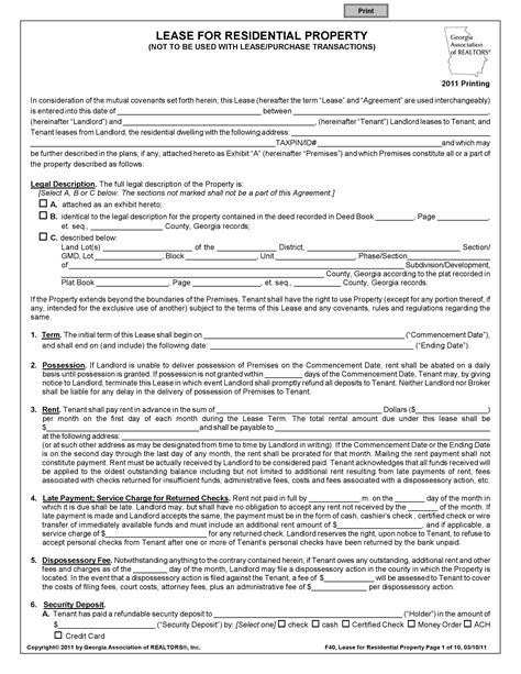 Fillable Rental Agreement Form Template