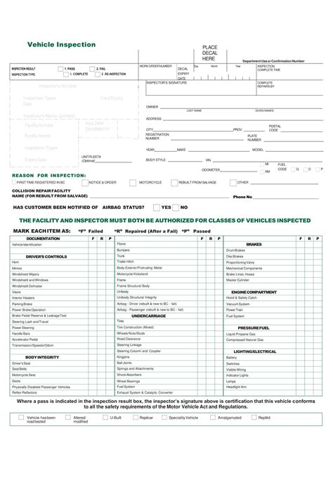 Fillable Vehicle Inspection Form Template For Instant Use