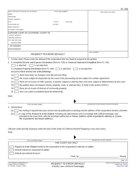 Fl-165 Form California: Understanding The Stipulation For Judgment