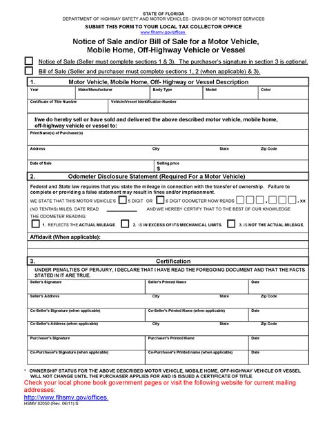 Florida Dmv Bill Of Sale Form Download And Guide