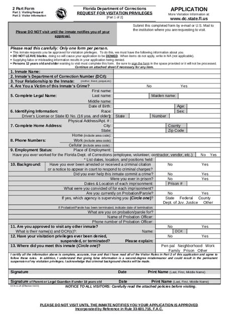 Florida Doc Visitation Form Dc6-111a: A Step-By-Step Guide