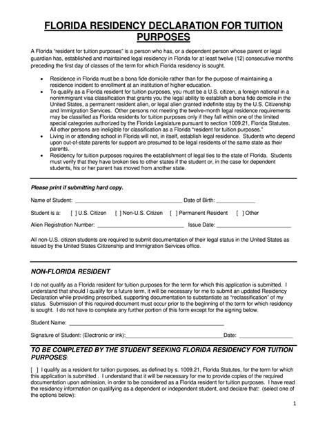 Florida Form Dr-0100: Declaration Of Florida Residency