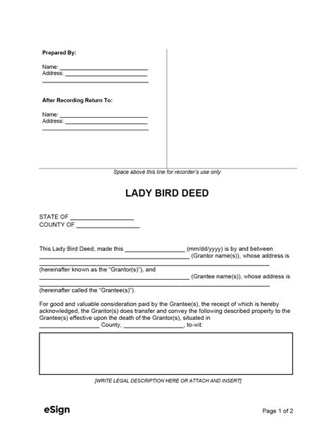 Florida Lady Bird Deed Form Printable Template