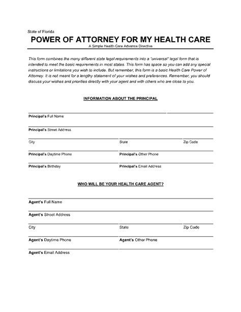 Florida Medical Power Of Attorney Form Free Printable