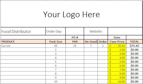 Food Order Form Template Excel Download