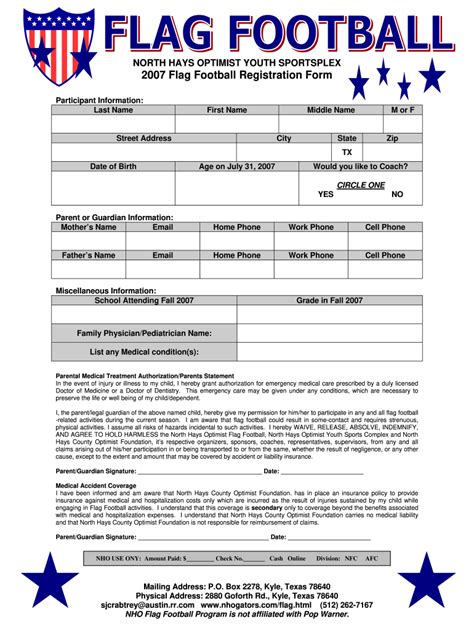 Football Registration Form Template In Word Format