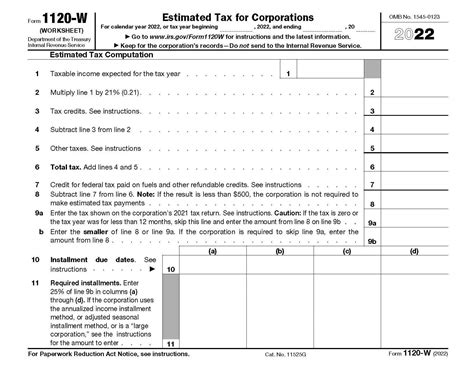 Form 1120 W Instructions For Corporate Tax Filers