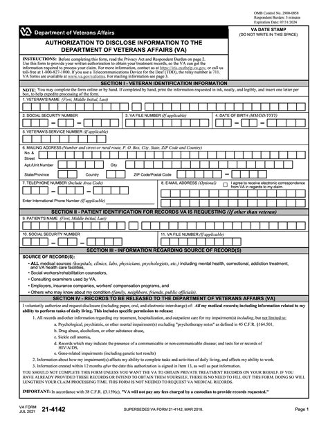 Form 21-4142: Va Authorization For Release Of Information