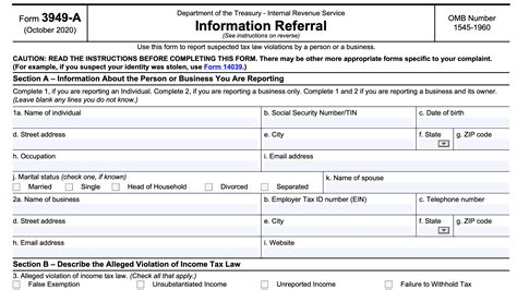 Form 3949-A: Irs Whistleblower Claim Instructions